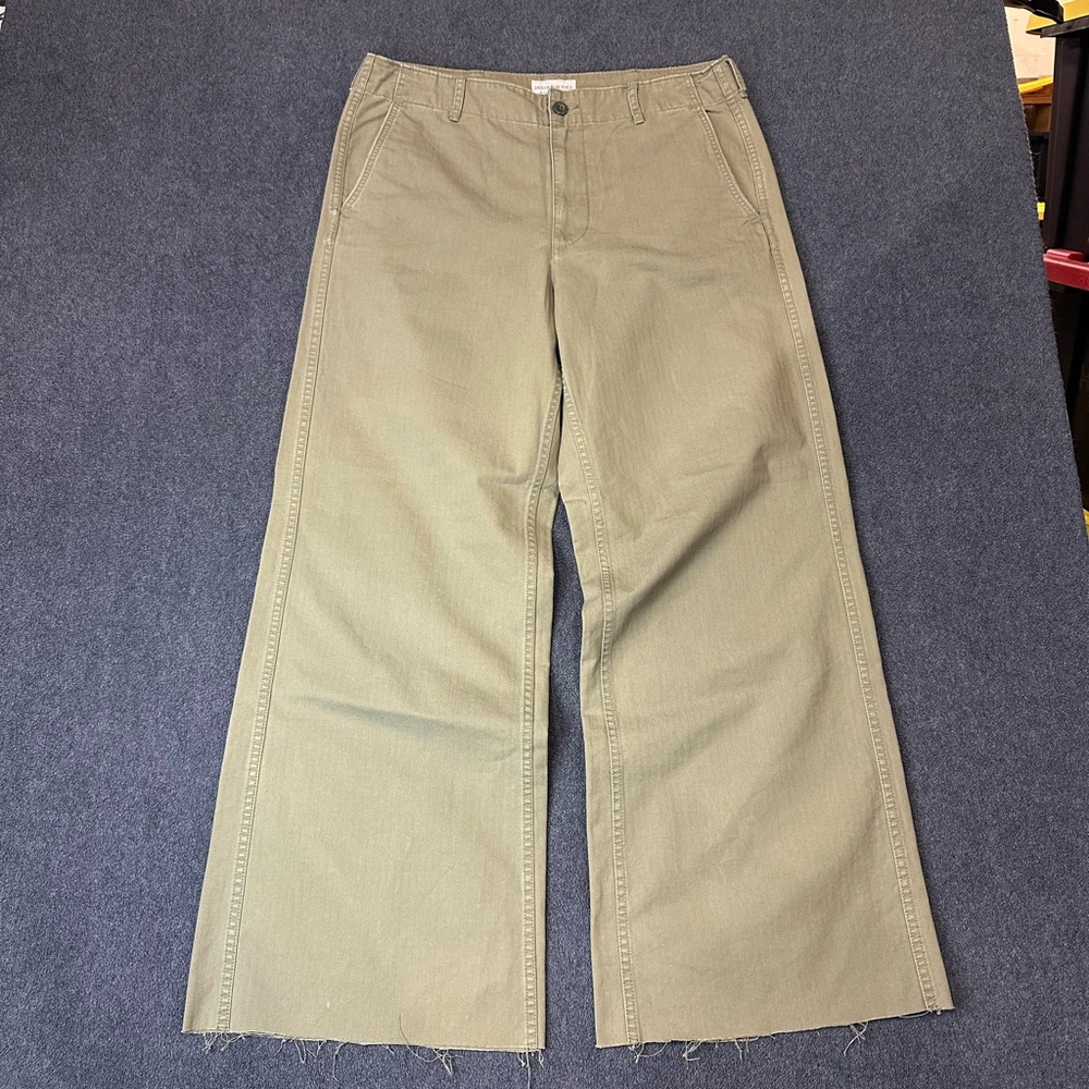 Denim & Supply Ralph Lauren Baggy Flare Pants Olive Green Mens 32 Raw Hem